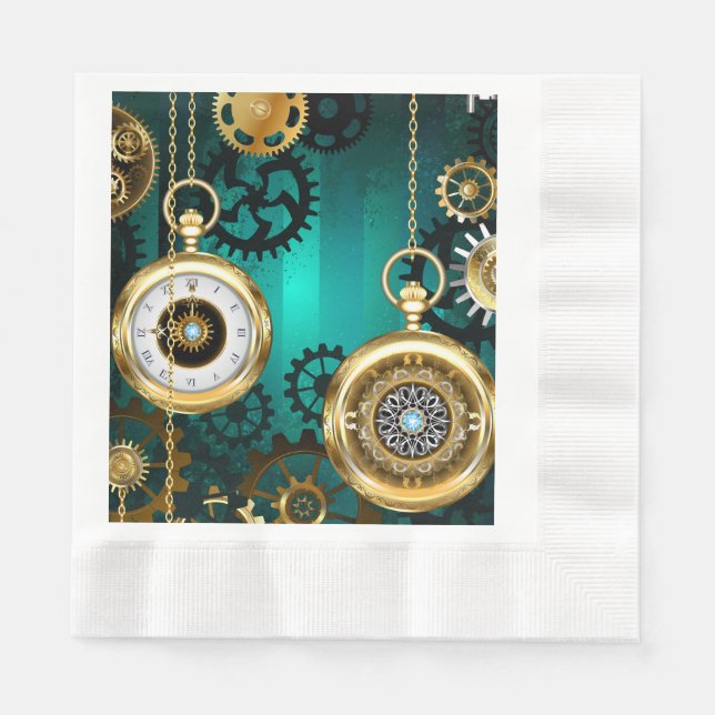 Guardanapo De Papel Steampunk Jewelry Watch em um fundo verde (Frente)
