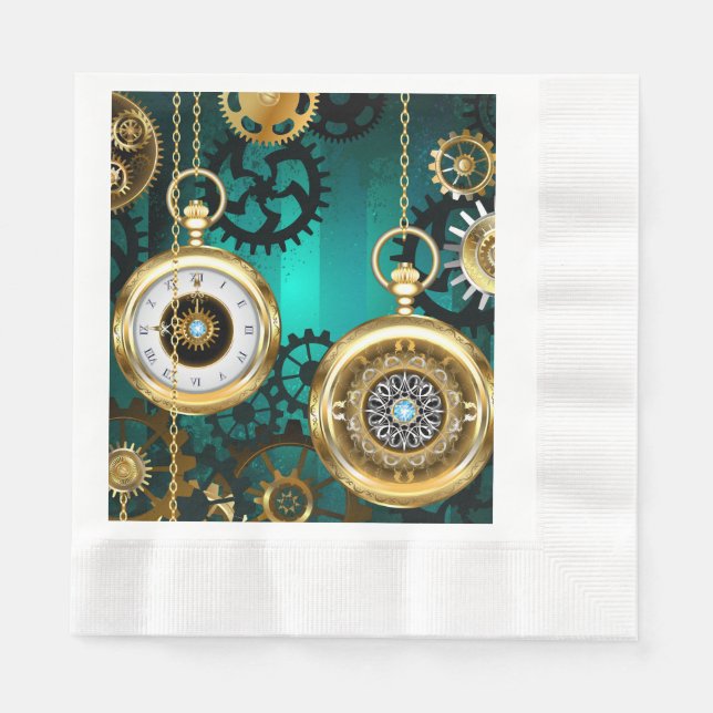 Guardanapo De Papel Steampunk Jewelry Watch em um fundo verde (Frente)