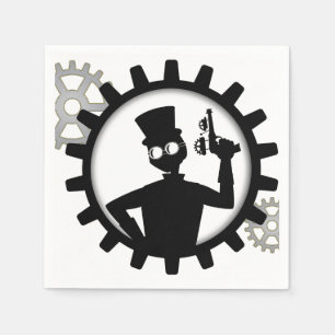 Guardanapo De Papel Steampunk Man Segurando Uma Arma Em Gear