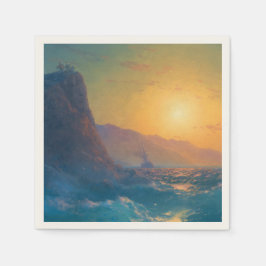 Guardanapo De Papel Steep rocky coast and a rough sea at sunset