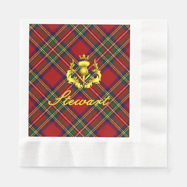 Guardanapo De Papel Stewart Tartan e Dourado Thiste Crowned (Frente)