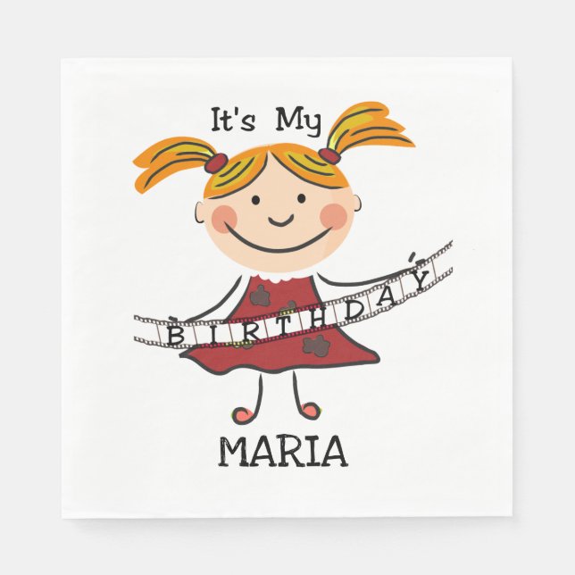 Guardanapo De Papel "Stick Figure Girl" É o meu aniversário (Frente)