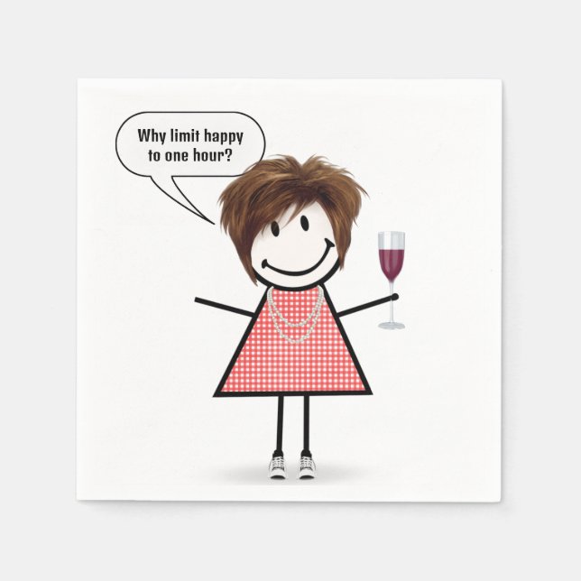 Guardanapo De Papel Stick Figure Girl With Wine Glass (Frente)