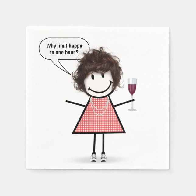 Guardanapo De Papel Stick Figure Girl With Wine Glass (Frente)