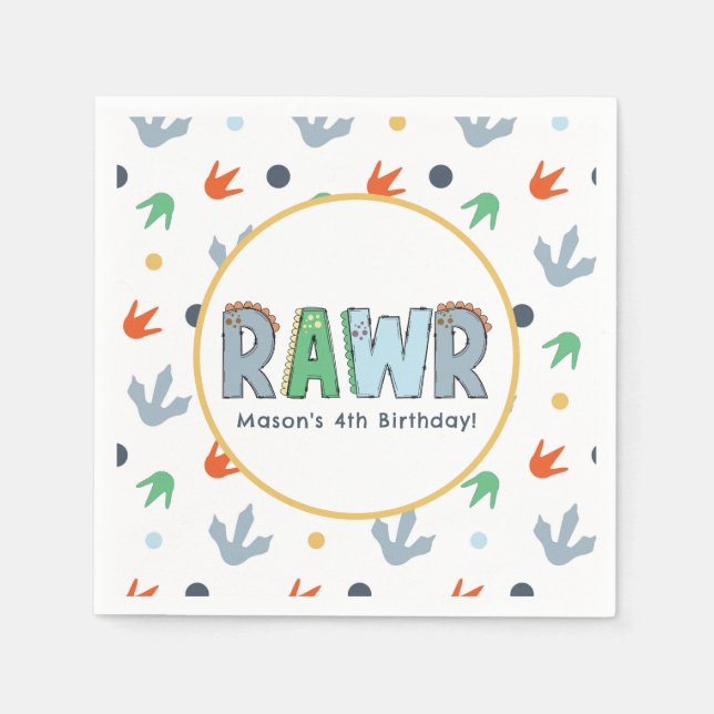 Guardanapo De Papel Stomp Chomp Rawr Dinosaur Aniversário (Frente)