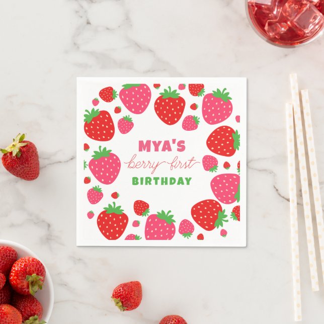 Guardanapo De Papel Strawberry Berry First Birday Paper Napkins (Insitu)