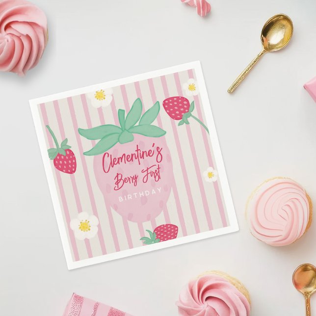 Guardanapo De Papel Strawberry Berry First Birthday Paper Napkins (Criador carregado)
