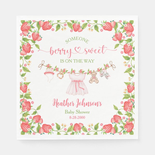 Guardanapo De Papel Strawberry Berry Sweet Clothesline Chá de fraldas (Frente)