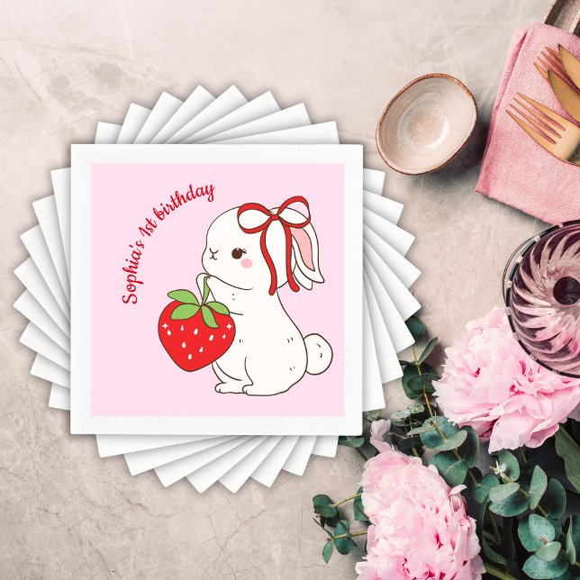 Guardanapo De Papel Strawberry Bunny Pink Birthday (Criador carregado)