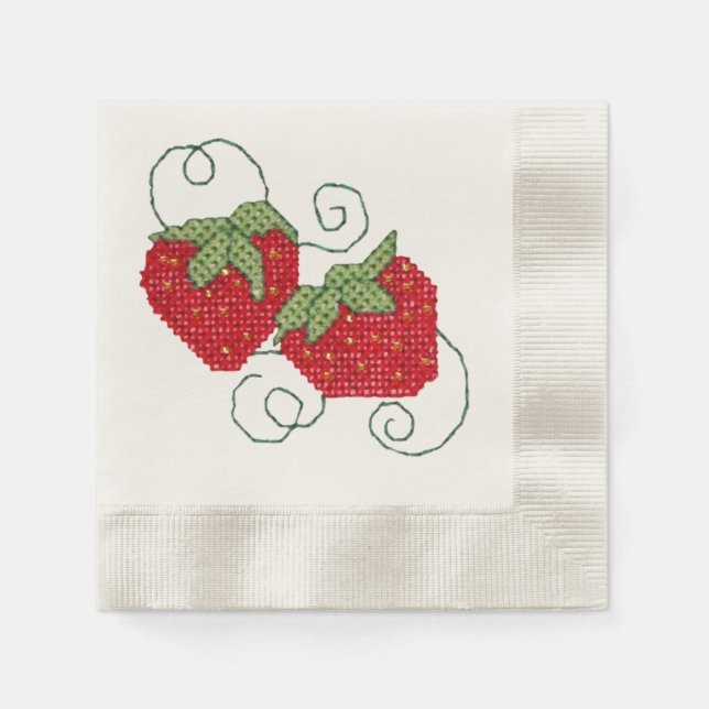 Guardanapo De Papel Strawberry Cross Stitch Image (Frente)