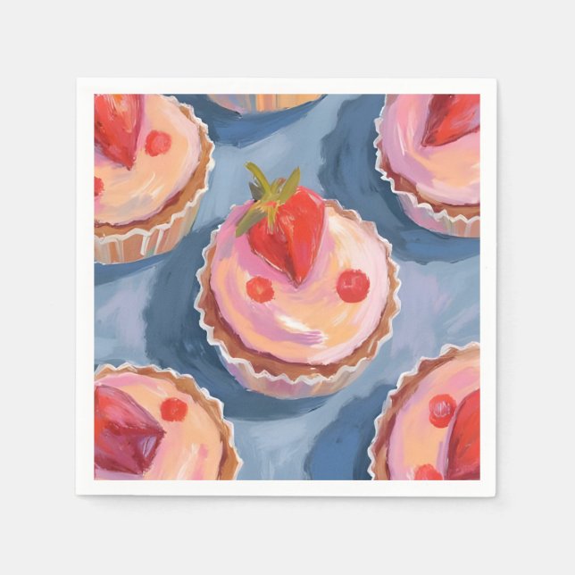 Guardanapo De Papel Strawberry Cupcakes | Fruit Watercolor Celebratory (Frente)