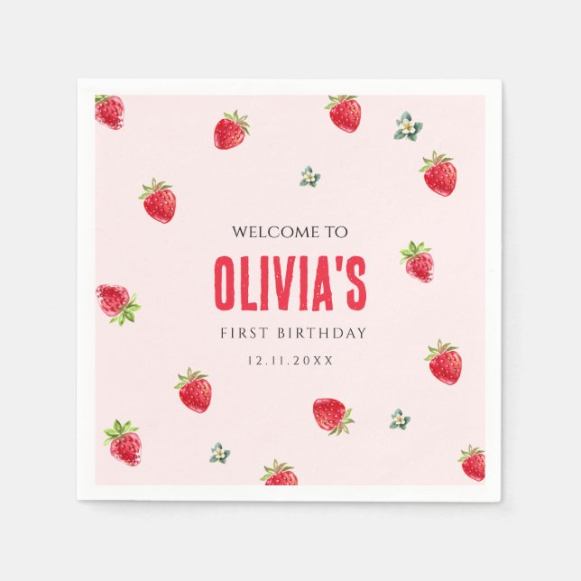 Guardanapo De Papel Strawberry First Birday Paper Napkins (Frente)
