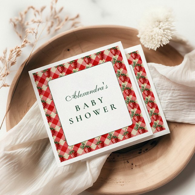 Guardanapo De Papel Strawberry Gingham Cottage Baby Shower (Criador carregado)