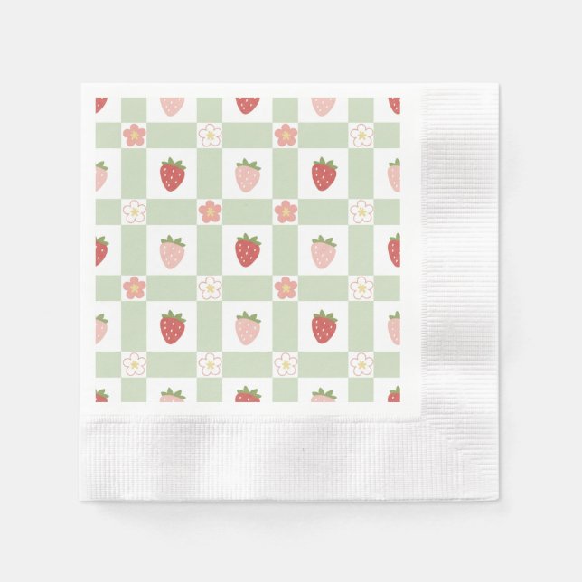 Guardanapo De Papel Strawberry Gingham First Birthday (Frente)