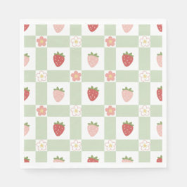 Guardanapo De Papel Strawberry Gingham First Birthday Luncheon