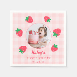 Guardanapo De Papel Strawberry Pink Berry First Baby Birthday Foto