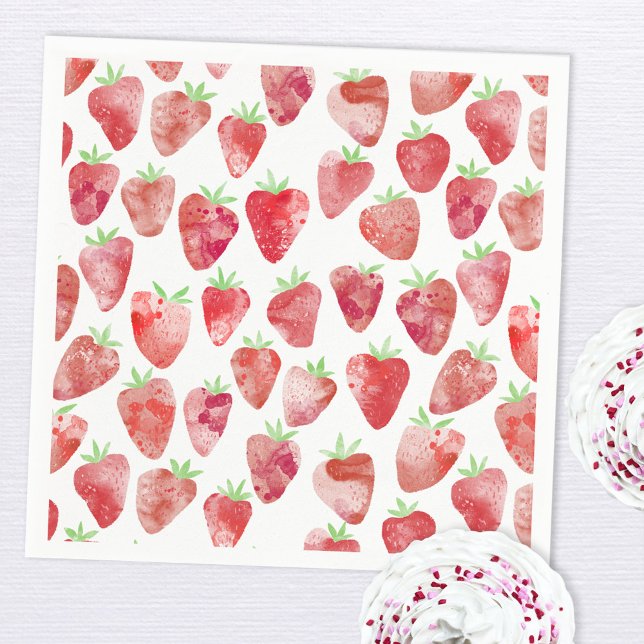 Guardanapo De Papel Strawberry Watercolor (Strawberry watercolor pattern paper party napkin)