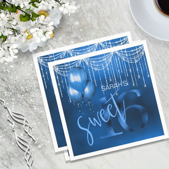 Guardanapo De Papel String Lights & Balloons Sweet 16 Dk Blue ID473 (Criador carregado)