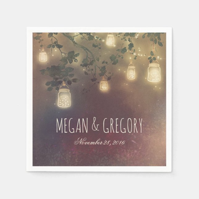 Guardanapo De Papel String Lights e Mason Jars Rustic Country (Frente)