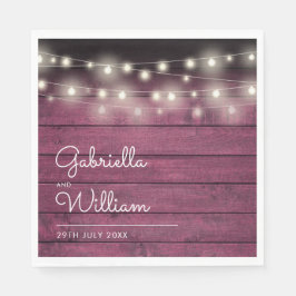 Guardanapo De Papel String Lights Rustic Burgundy Red Wood Script