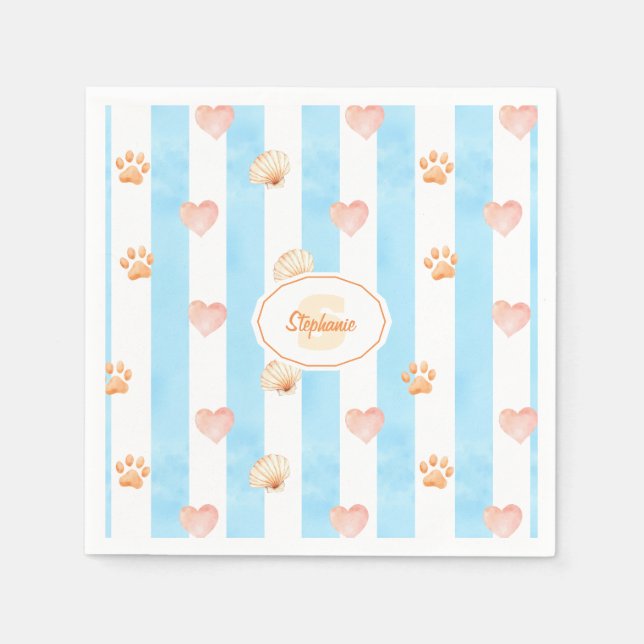 Guardanapo De Papel Stripe Azul e Branco - Corações, Impressão de Vaca (Frente)