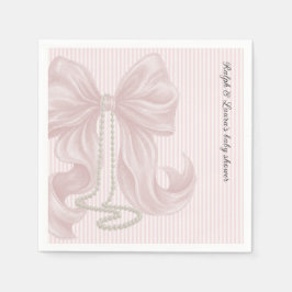 Guardanapo De Papel Striped Bow Ivory Pink Baby Shower 