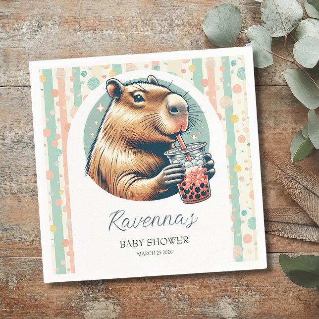 Guardanapo De Papel Striped Funny Capybara Personalized Baby Shower (Criador carregado)