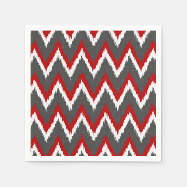 Guardanapo De Papel Stripes Ikat Chevron - Vermelho, Branco e Cinzas / (Frente)