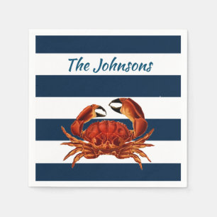 Guardanapo De Papel Stripes Náuticas Do Caranguejo Vermelho Costeiro