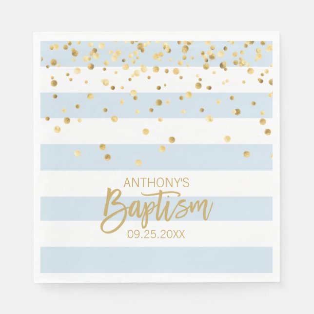 Guardanapo De Papel Strips Pastel Blue Dourado BOY Lunchee BAPTISM (Frente)