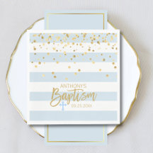 Strips Pastel Blue Dourado BOY Lunchee BAPTISM
