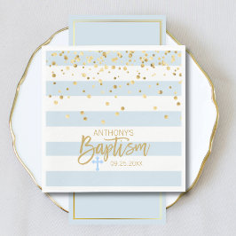 Guardanapo De Papel Strips Pastel Blue Dourado BOY Lunchee BAPTISM
