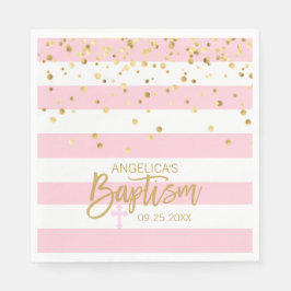 Guardanapo De Papel Strips Pastel PINK Dourada GIRL BAPTISM Lunchee