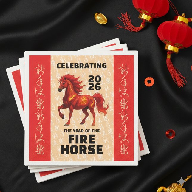 Guardanapo De Papel Stunning Chinese Year of the Fire Horse 2026 (Stunning Year of the Fire Horse 2026 Paper Napkins Cover Photo)