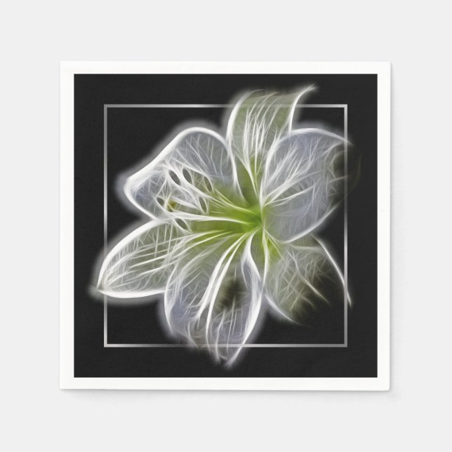 Guardanapo De Papel Stunning White Lily Fractal Art Black (Frente)