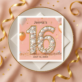 Guardanapo De Papel Stylish Blush Pink Pearl Gold Sweet 16 Birthday 