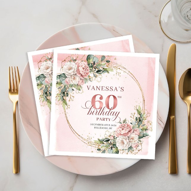 Guardanapo De Papel Stylish Boho Rose Gold Eucalyptus 60th Birthday  (Stylish Boho Rose Gold Eucalyptus 60th Birthday Napkins)