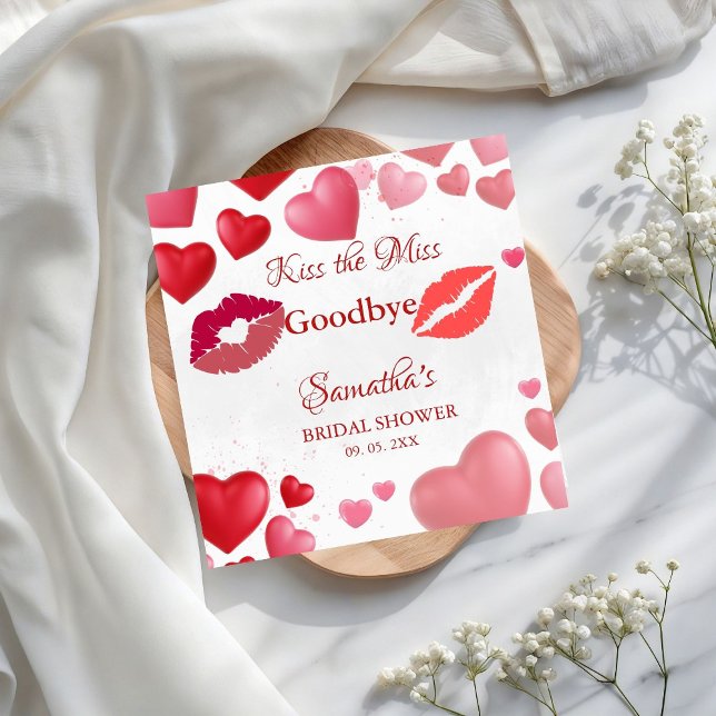 Guardanapo De Papel Stylish  Kiss Miss Goodbye Red Lips Bridal Shower (Criador carregado)