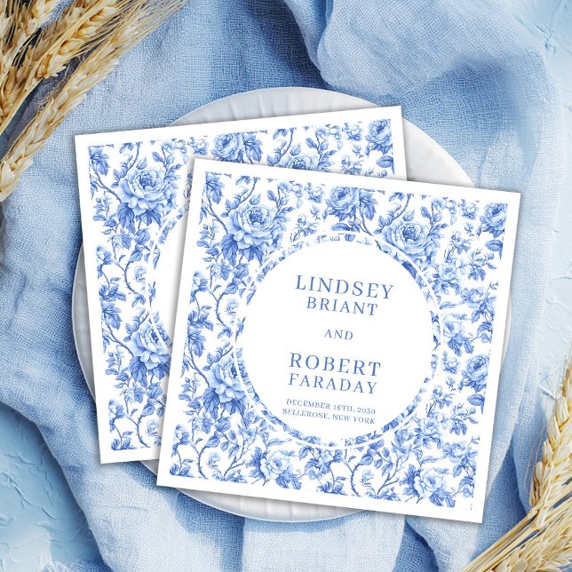 Guardanapo De Papel Stylish Navy Toile Roses Personalized Wedding (Stylish Navy Toile Roses Personalized Wedding Napkin

)