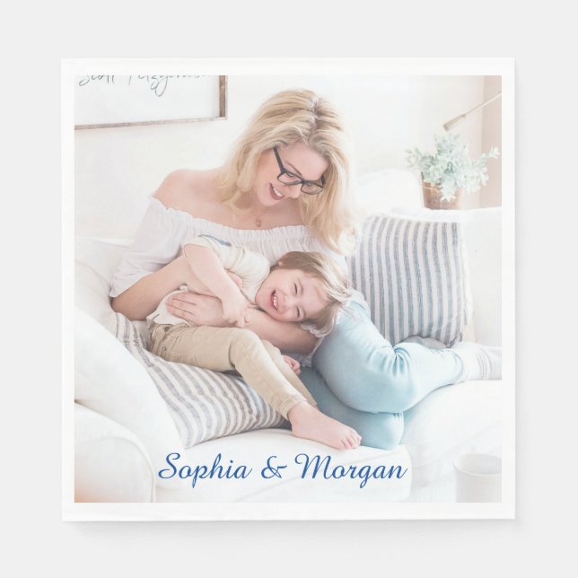 Guardanapo De Papel Sua Foto e Nome(s) no Script Azul (Frente)