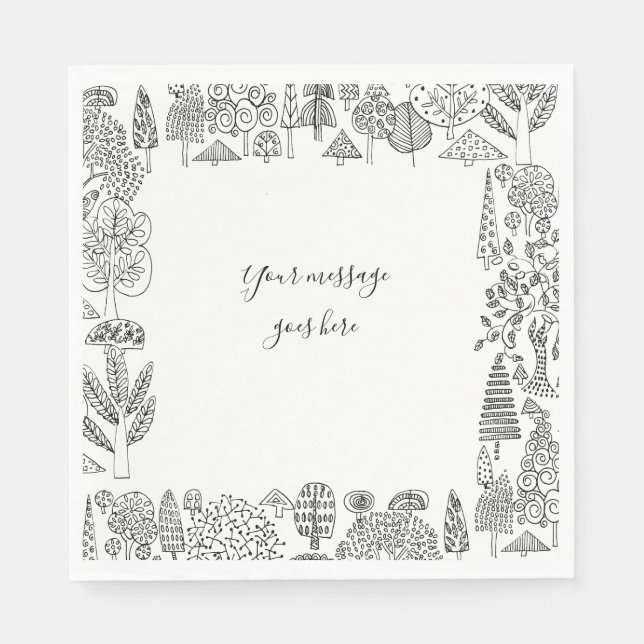 Guardanapo De Papel Suas Ilustrações de Árvores de Mensagens em Preto  (Frente)