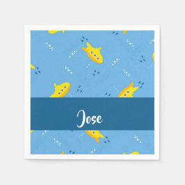 Guardanapo De Papel Submarino amarelo e peixe em azul