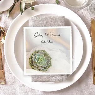 Guardanapo De Papel Succulent verde no casamento branco
