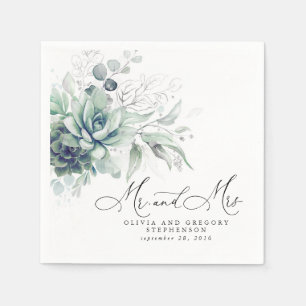 Guardanapo De Papel Succulents Silver Greenery Elegante Boho Casamento