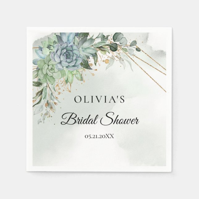 Guardanapo De Papel Suculentas modernas eucalipto dourado chá de bebê  (Frente)