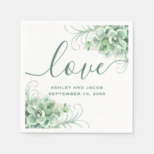 Guardanapo De Papel Suculentes de aquarela. Casamento de cacto