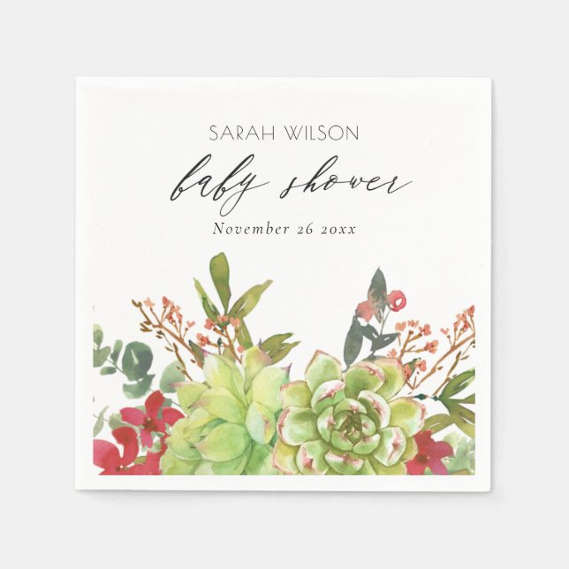 Guardanapo De Papel Suculento Deserto Cacto Vermelho Floral Baby Chá (Frente)