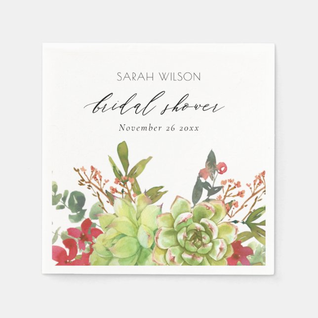 Guardanapo De Papel Suculento Deserto Cactus Flor Vermelha Chá de Noiv (Frente)