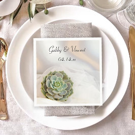 Guardanapo De Papel Suculento Verde no Casamento Branco