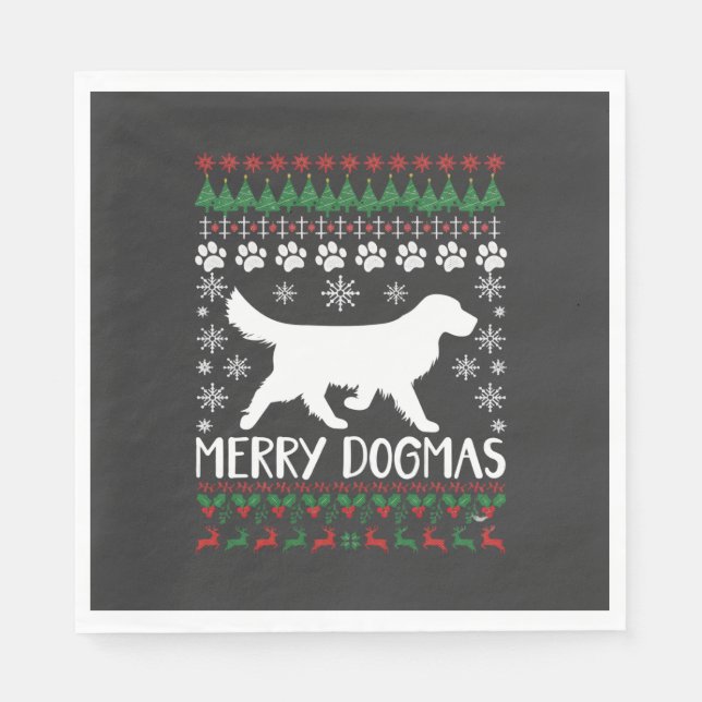 Guardanapo De Papel Suéter De Natal Feio Com Cachorro E Floco De Neve  (Frente)